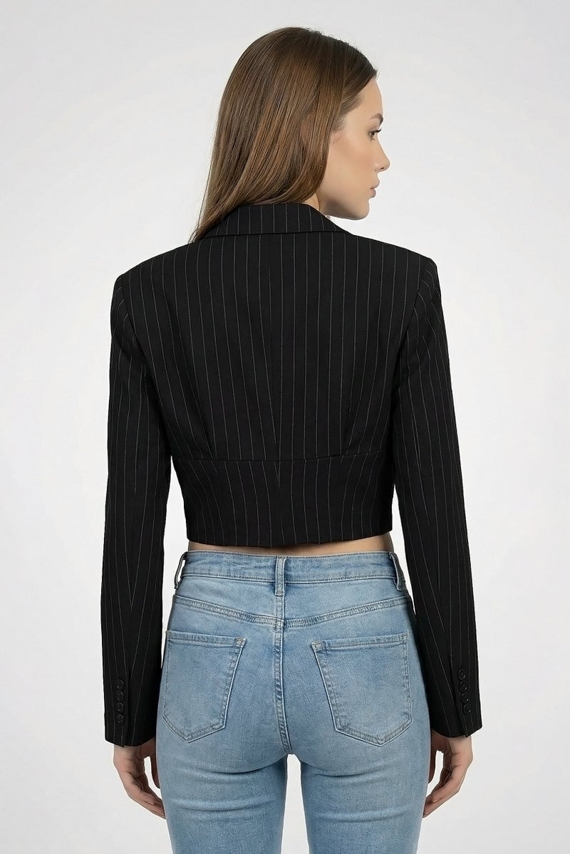 PINKO Women Regular Fit Stripe Casual Crop Blazer, Multicolor - Image 4