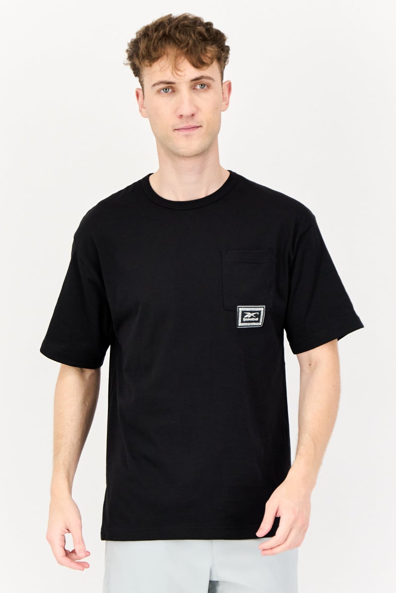 Reebok Men Sportswear Fit Brand Logo Short Sleeves Basketball T-Shirt, Black  - Image 1