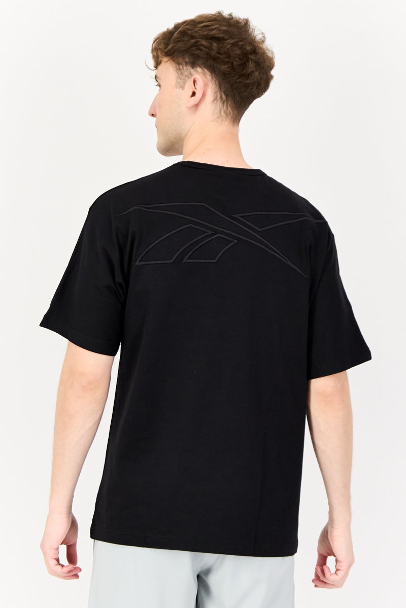 Reebok Men Sportswear Fit Brand Logo Short Sleeves Basketball T-Shirt, Black  - Image 3