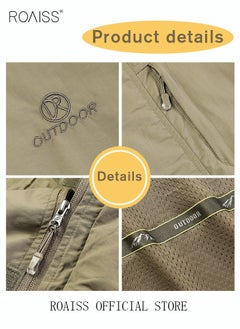 roaiss Men'S Casual Loose Windproof Jacket Solid Sports Hoodie Lightweight Outdoor Hiking Zipper Jacket  - Image 4