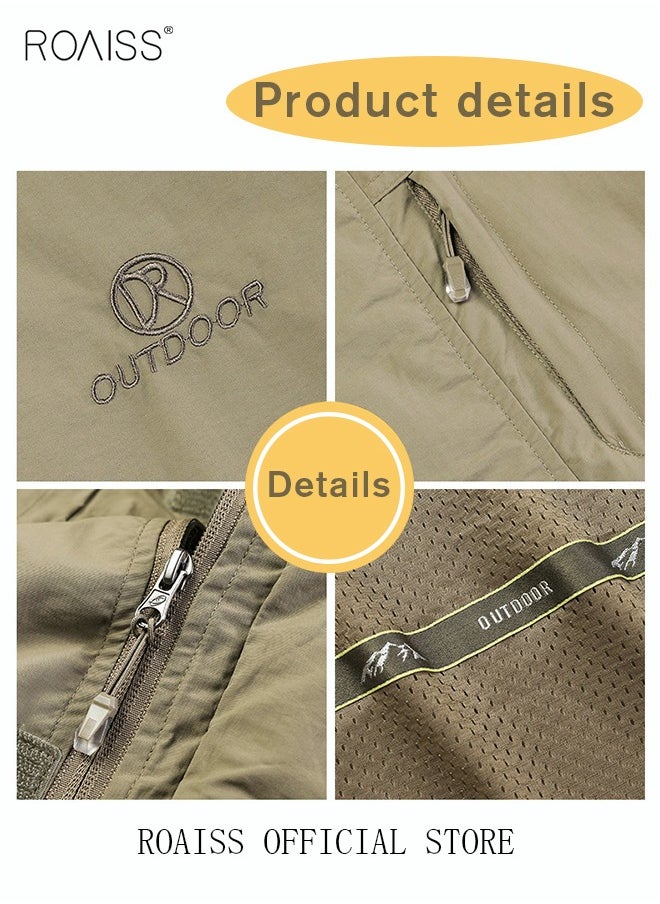 roaiss - Men'S Casual Loose Windproof Jacket Solid Sports Hoodie Lightweight Outdoor Hiking Zipper Jacket - Image 1