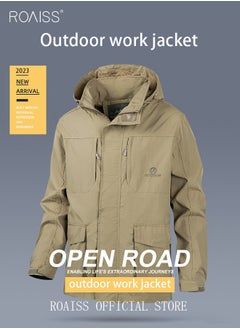 roaiss Men'S Casual Loose Windproof Jacket Solid Sports Hoodie Lightweight Outdoor Hiking Zipper Jacket  - Image 1