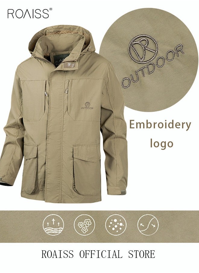 roaiss - Men'S Casual Loose Windproof Jacket Solid Sports Hoodie Lightweight Outdoor Hiking Zipper Jacket - Image 1