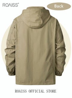 roaiss Men'S Casual Loose Windproof Jacket Solid Sports Hoodie Lightweight Outdoor Hiking Zipper Jacket  - Image 3