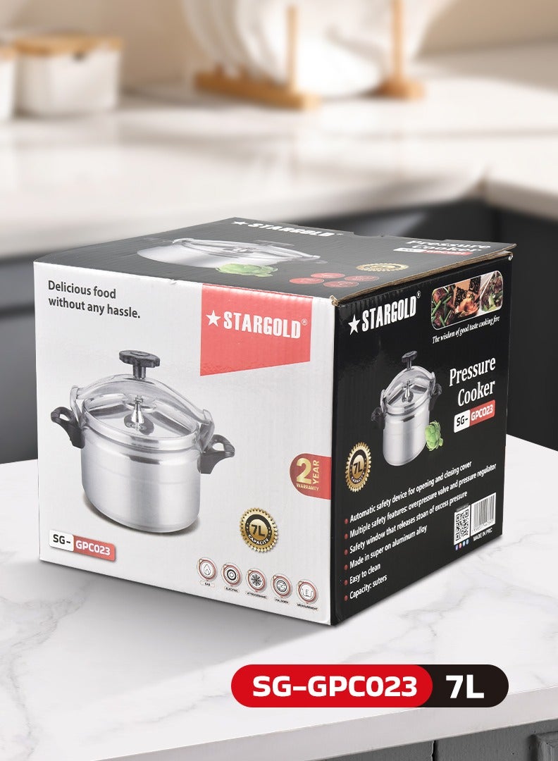 ستارجولد طنجرة ضغط من الألومنيوم، مؤشر ضغط فريد من نوعه، مصنوع من سبائك الألومنيوم المتين، سريع وموفر للطاقة، طنجرة ضغط بمقابض ثابتة، 7 لتر، فضي - Image 2