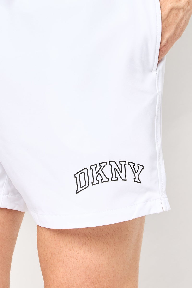 DKNY Men Drawstring Brand Logo Swim Shorts, White - Image 3