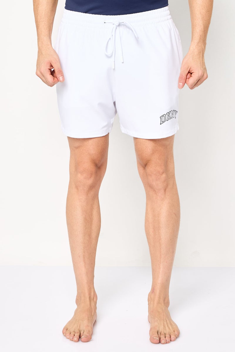 DKNY Men Drawstring Brand Logo Swim Shorts, White - Image 1