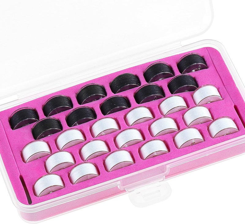 New brothread 28pcs 17White+11Black 60S/2 (90WT) Prewound Bobbin Thread Plastic Size A SA156 for Embroidery and Sewing Machines DIY Embroidery Sewing Thread Cottonized Soft Feel Polyester Thread - Image 1