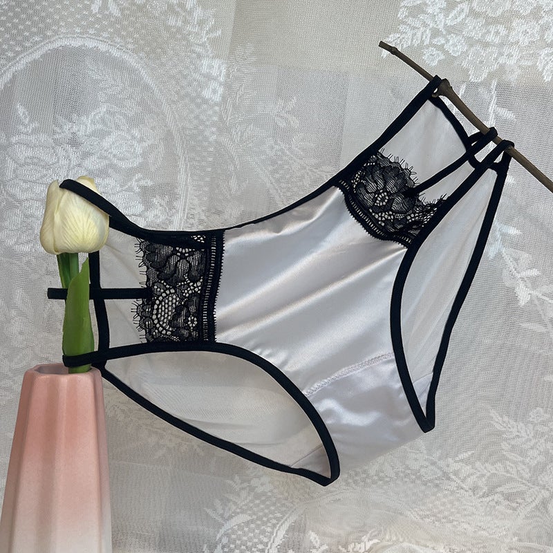 Ladies Satin Panties Cotton Breathable Comfortable Thin Lace Tie Pink  - Image 2