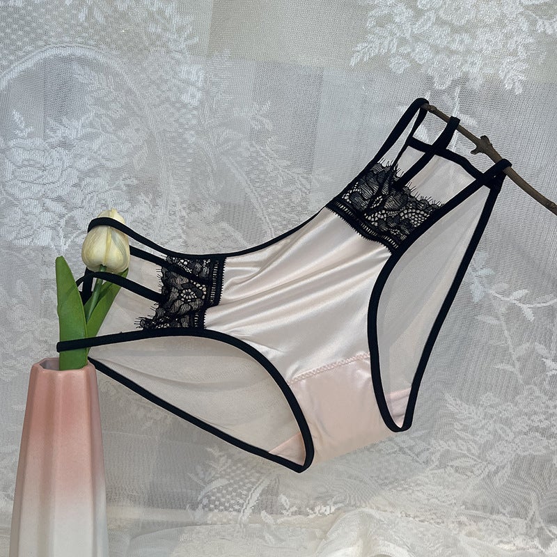 Ladies Satin Panties Cotton Breathable Comfortable Thin Lace Tie Pink  - Image 1