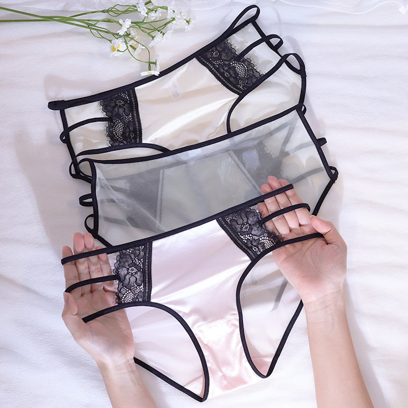 Ladies Satin Panties Cotton Breathable Comfortable Thin Lace Tie Pink  - Image 4