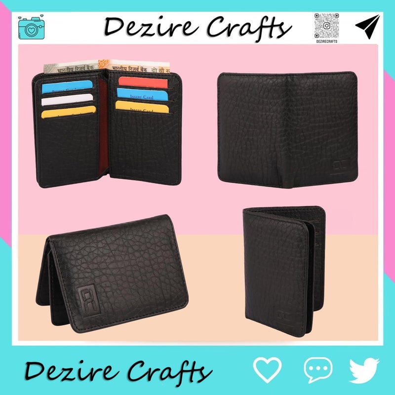 Dezire Crafts Leather Bifold Card Holder for Men | Slim Front Pocket Wallet with 9 Card Slots, 2 Hidden Pockets & 1 Currency Compartment (Black) - Image 3