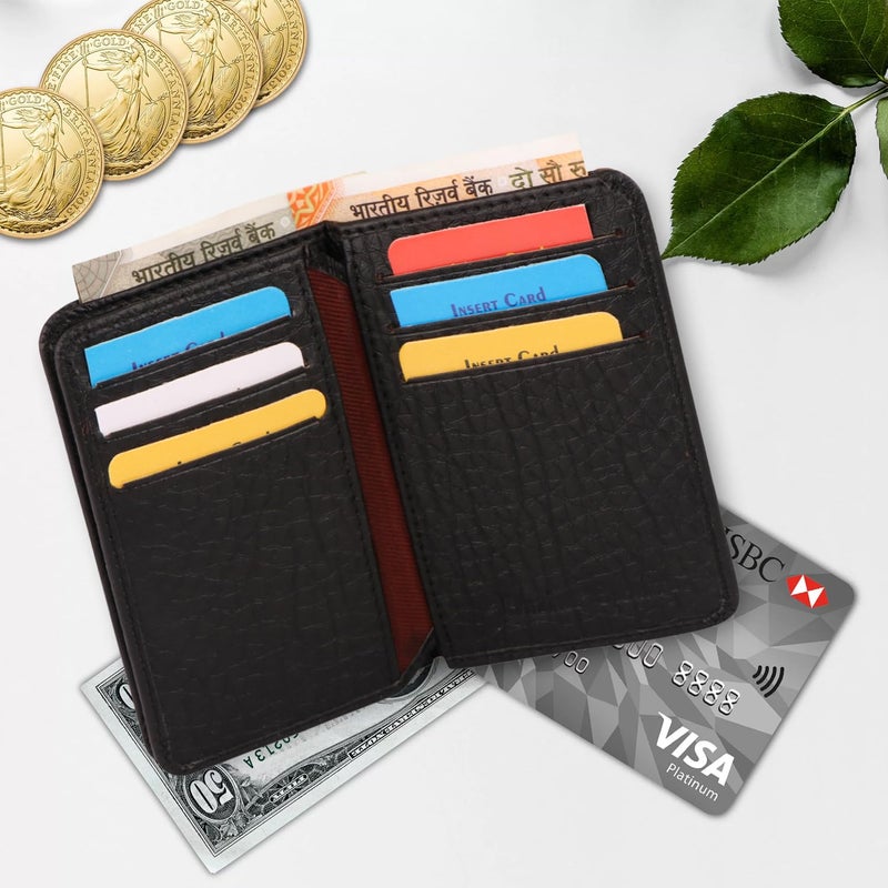 Dezire Crafts Leather Bifold Card Holder for Men | Slim Front Pocket Wallet with 9 Card Slots, 2 Hidden Pockets & 1 Currency Compartment (Black) - Image 5