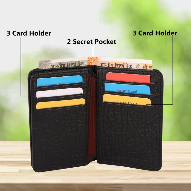Dezire Crafts Leather Bifold Card Holder for Men | Slim Front Pocket Wallet with 9 Card Slots, 2 Hidden Pockets & 1 Currency Compartment (Black) - Image 2