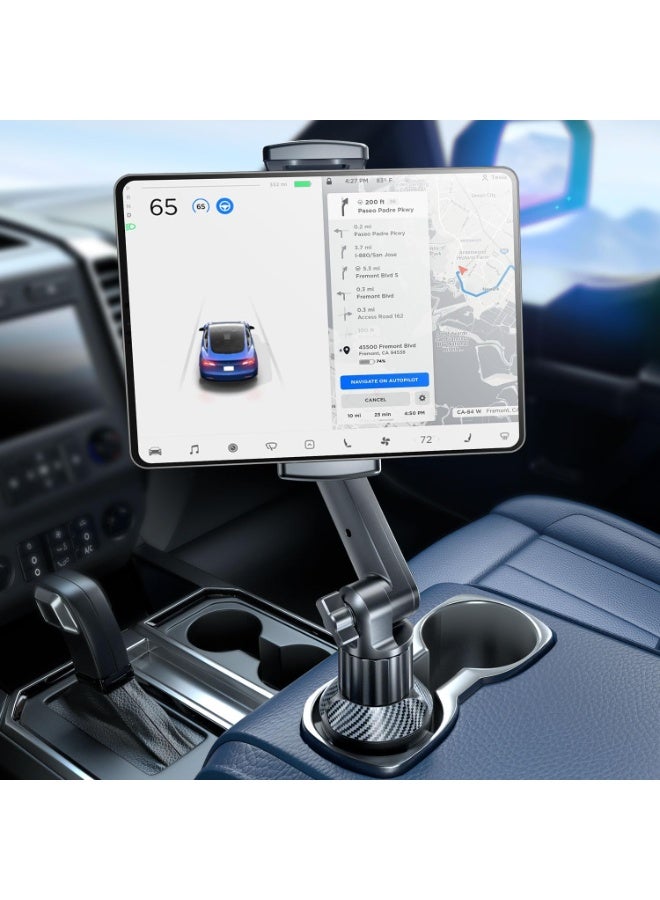 Bukela Tablet Holder for Car, for iPad Cup Holder Car Mount with 1.57" Depth Large Clamp 15" Height Adjustable Tab Mount Holder for 6"-12.9" Cell Phone iPhone iPad Stand Travel Accessories - Image 1