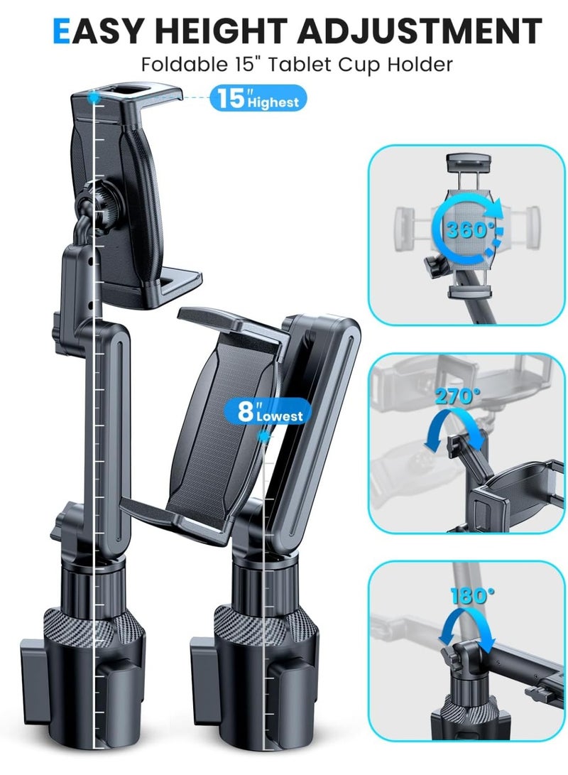 Bukela Tablet Holder for Car, for iPad Cup Holder Car Mount with 1.57" Depth Large Clamp 15" Height Adjustable Tab Mount Holder for 6"-12.9" Cell Phone iPhone iPad Stand Travel Accessories - Image 2