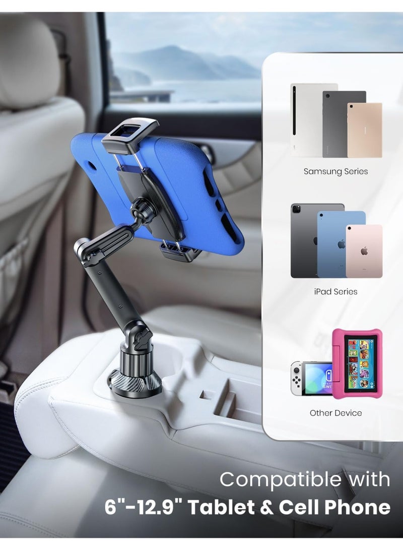 Bukela Tablet Holder for Car, for iPad Cup Holder Car Mount with 1.57" Depth Large Clamp 15" Height Adjustable Tab Mount Holder for 6"-12.9" Cell Phone iPhone iPad Stand Travel Accessories - Image 4