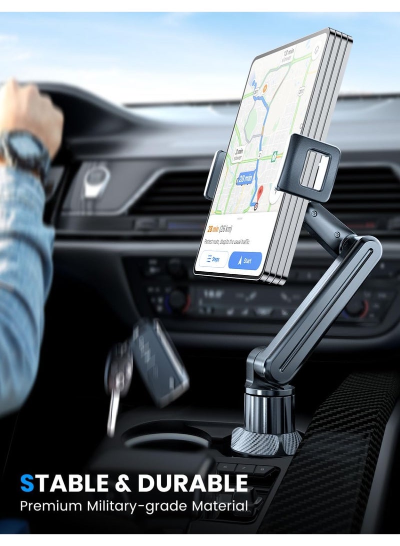 Bukela Tablet Holder for Car, for iPad Cup Holder Car Mount with 1.57" Depth Large Clamp 15" Height Adjustable Tab Mount Holder for 6"-12.9" Cell Phone iPhone iPad Stand Travel Accessories - Image 3