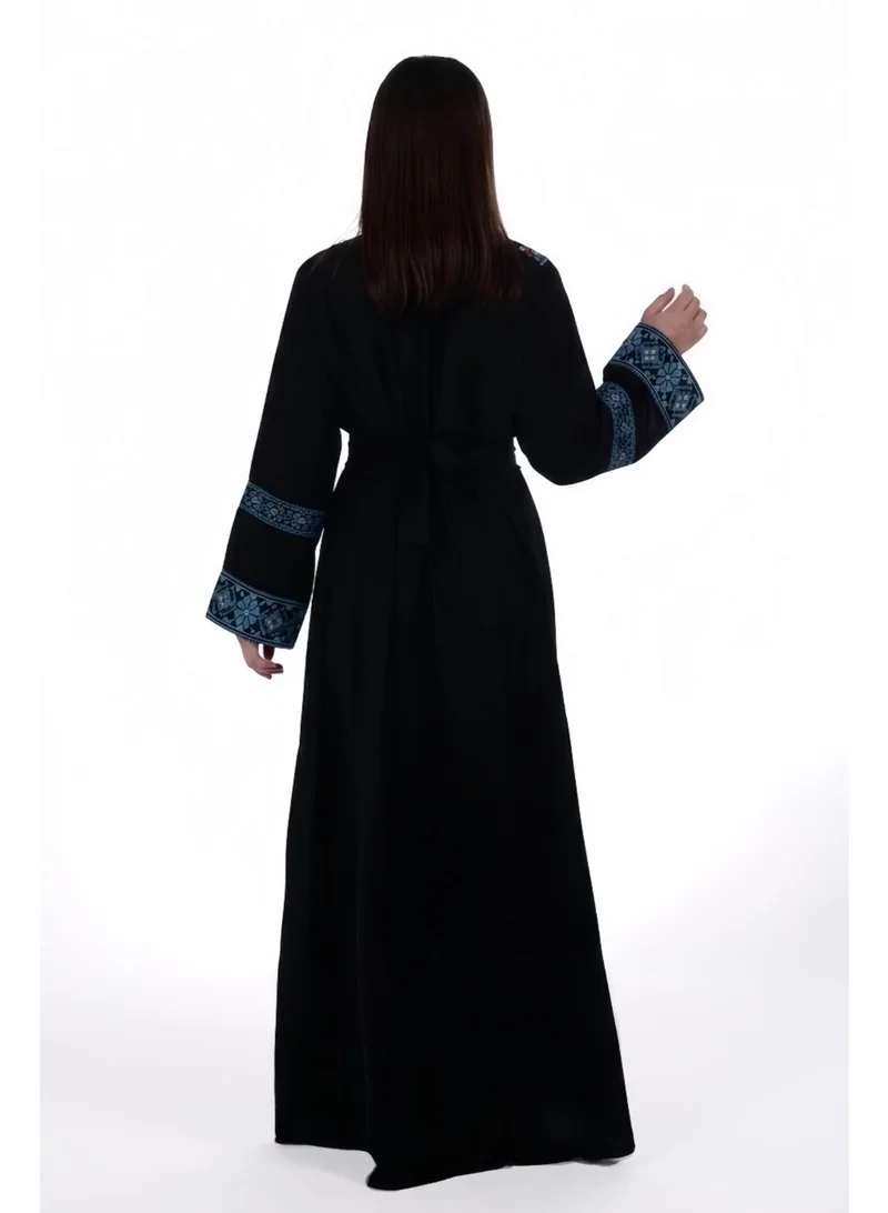 Al Bent Al Sharqieh Black With Blue Embroidery women embroidered jalabiya dress for Women | Best Price UAE