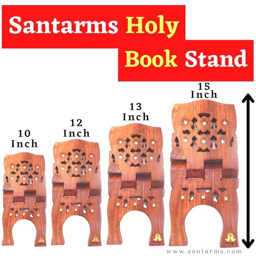 Santarms Wooden Holy Book Stand (Rehal) for Pooja, Reading Geeta, Bible and Quran, Traditional Wooden Book Holder and Stand, Ideal Diwali, Wedding or Bridal Gift Pack of 1_ 12 Inch - Image 2