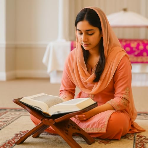 Santarms Wooden Holy Book Stand (Rehal) for Pooja, Reading Geeta, Bible and Quran, Traditional Wooden Book Holder and Stand, Ideal Diwali, Wedding or Bridal Gift Pack of 1_ 12 Inch - Image 1