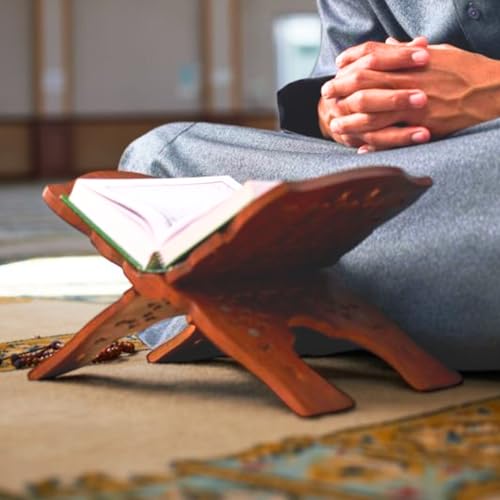 Santarms Wooden Holy Book Stand (Rehal) for Pooja, Reading Geeta, Bible and Quran, Traditional Wooden Book Holder and Stand, Ideal Diwali, Wedding or Bridal Gift Pack of 1_ 12 Inch - Image 4