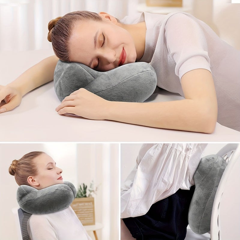Grey Ergonomic Inflatable Travel Pillow With Soft Velvet Neck Support For Airplane Car Office And Camping Sleeping Rest - Image 5