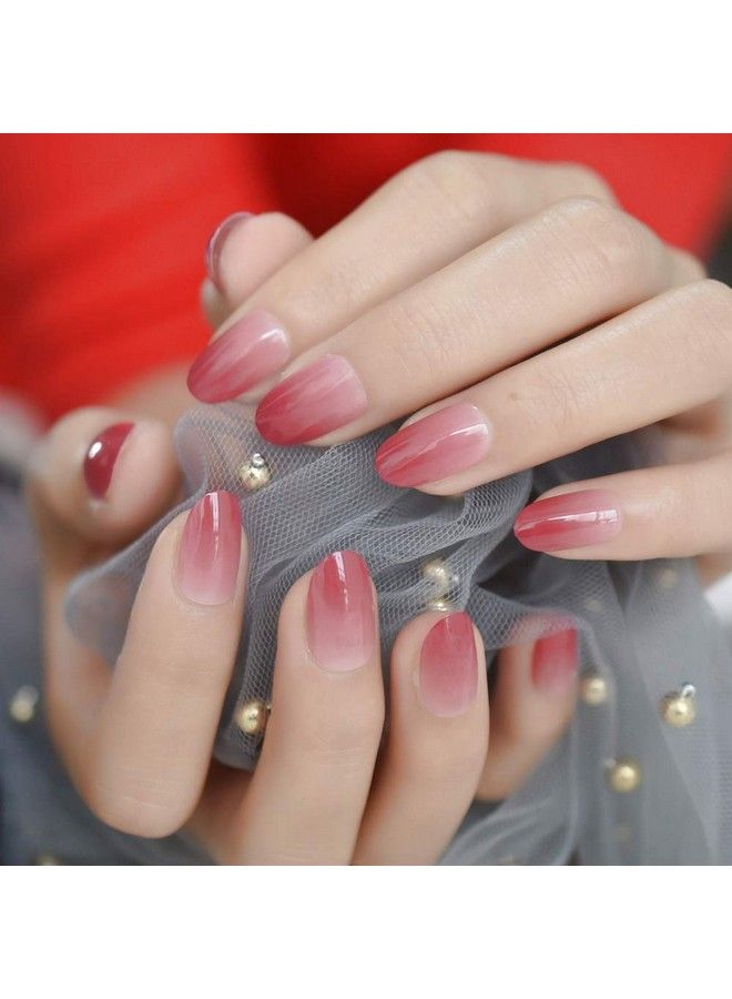 EchiQ Lightcoral Ombre Artificial False Nails Sleek Gel Acrylic Nail Oval Medium Color Tips With Gluetabs 24Pcs - Image 4