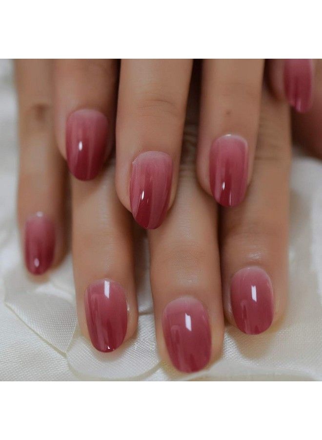 EchiQ Lightcoral Ombre Artificial False Nails Sleek Gel Acrylic Nail Oval Medium Color Tips With Gluetabs 24Pcs - Image 5
