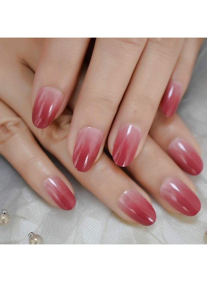 EchiQ Lightcoral Ombre Artificial False Nails Sleek Gel Acrylic Nail Oval Medium Color Tips With Gluetabs 24Pcs - Image 3