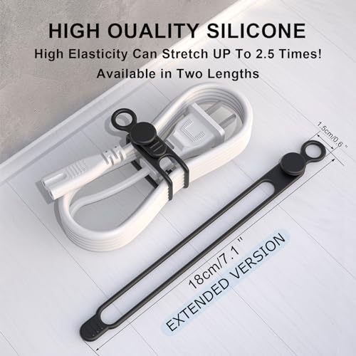 UMUST Silicone Cable Straps 10pcs ExtraLong Reusable Hanging Organizer for Cables Kitchen Home School Black White - Image 3