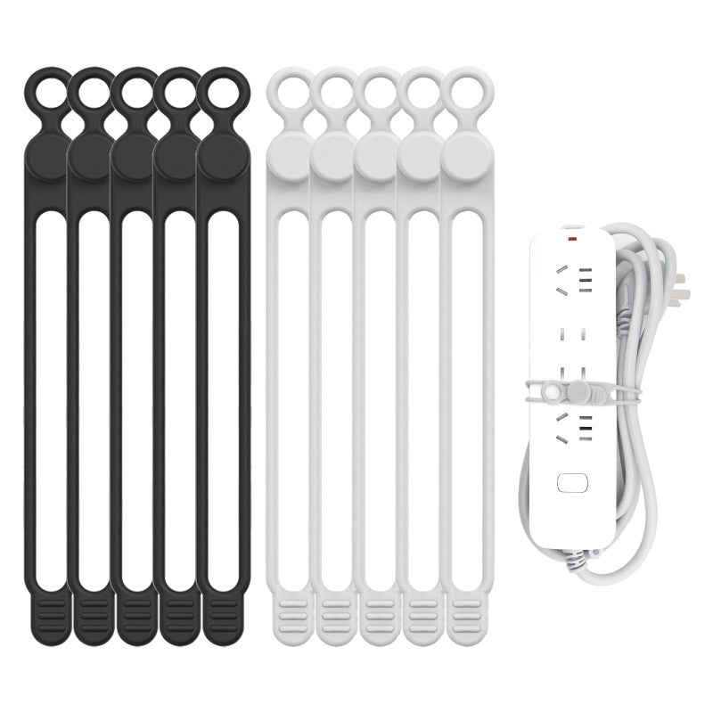 UMUST Silicone Cable Straps 10pcs ExtraLong Reusable Hanging Organizer for Cables Kitchen Home School Black White - Image 2