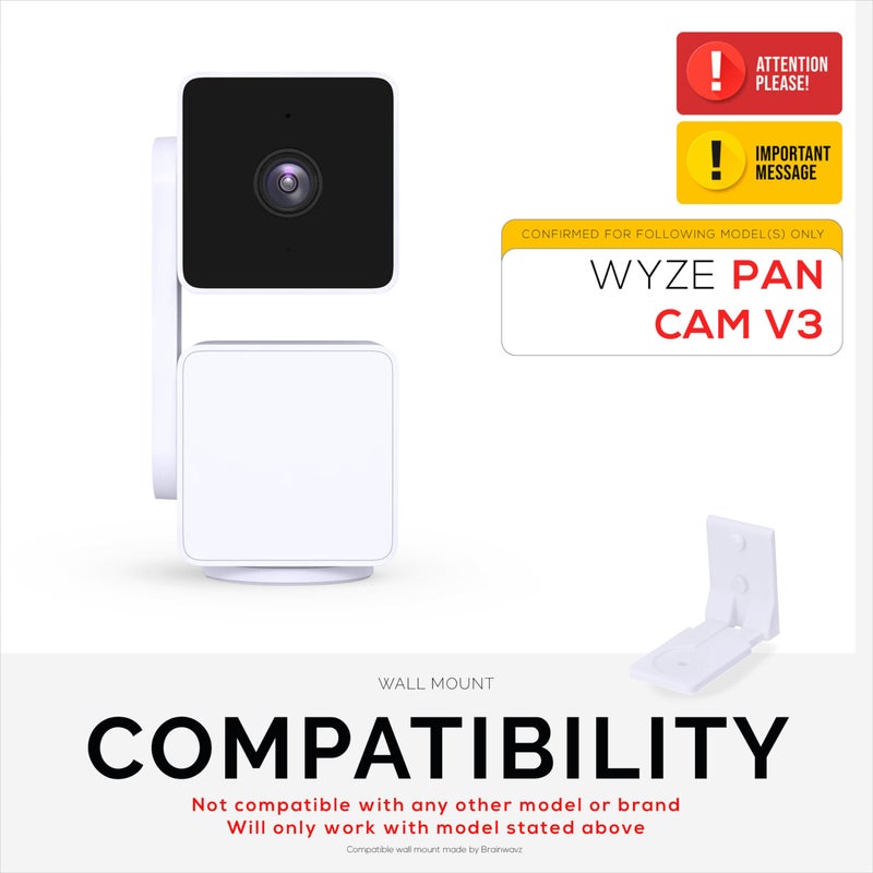 BRAINWAVZ Drill Free Wall Mount for Wyze Pan V3 Camera, Easy to Install, No Mess, Strong VHB Holder with Screw In Option - Image 2