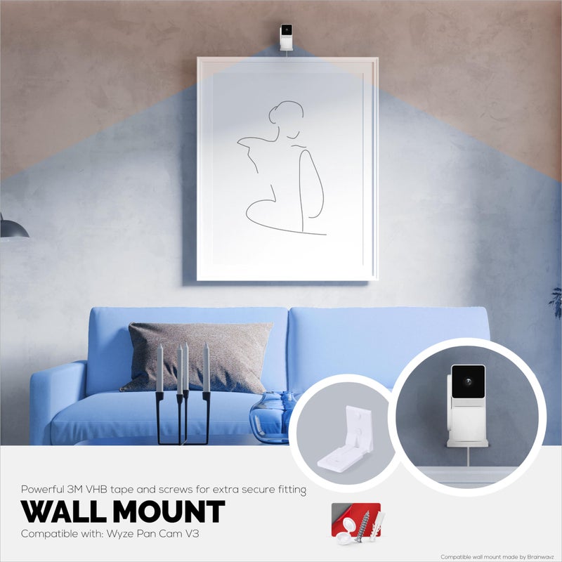 BRAINWAVZ Drill Free Wall Mount for Wyze Pan V3 Camera, Easy to Install, No Mess, Strong VHB Holder with Screw In Option - Image 3