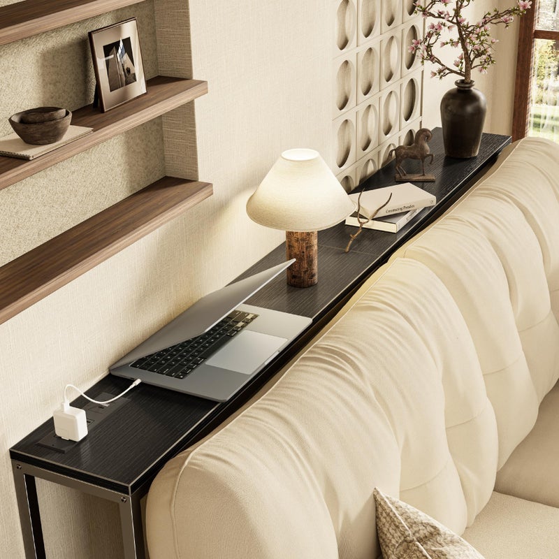 SUPERJARE 70 Inch Console Table with Outlet, Sofa Table with Charging Station, Narrow Entryway Table, Skinny Hallway Table, Behind Couch Table, for Living Room, Black - Image 2