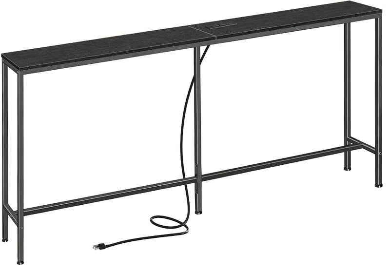 SUPERJARE 70 Inch Console Table with Outlet, Sofa Table with Charging Station, Narrow Entryway Table, Skinny Hallway Table, Behind Couch Table, for Living Room, Black - Image 1