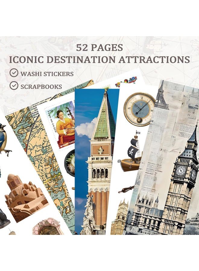 Bomichi Travel Sticker Book, 32 Sheets 377 Pcs Vintage Aesthetics Stickers & 20 Sheets Washi Paper for Journaling Scrapbooking Bullet Journals Planners Letter Card Making - Image 3