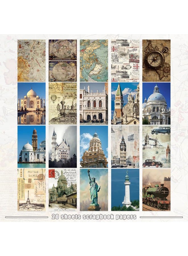 Bomichi Travel Sticker Book, 32 Sheets 377 Pcs Vintage Aesthetics Stickers & 20 Sheets Washi Paper for Journaling Scrapbooking Bullet Journals Planners Letter Card Making - Image 2