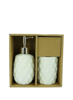 BABAZAM 2 Pieces Bathroom Accessories Set Toothbrush Holder Lotion Liquid Soap Dispenser White 18.5x18x9cm  - Image 2