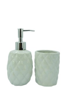 BABAZAM 2 Pieces Bathroom Accessories Set Toothbrush Holder Lotion Liquid Soap Dispenser White 18.5x18x9cm  - Image 3