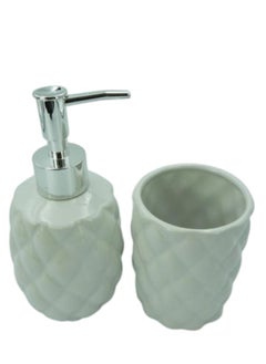 BABAZAM 2 Pieces Bathroom Accessories Set Toothbrush Holder Lotion Liquid Soap Dispenser White 18.5x18x9cm  - Image 4