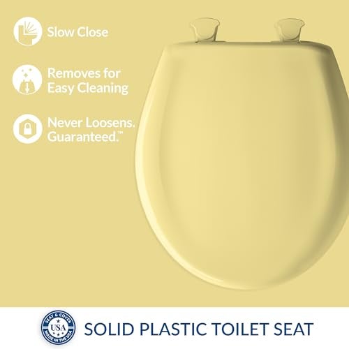Bemis Classic Colors Slow Close Toilet Seat, Easy Clean Hinges and Durable Plastic Seat, Made in USA, Round, Yellow - Image 2