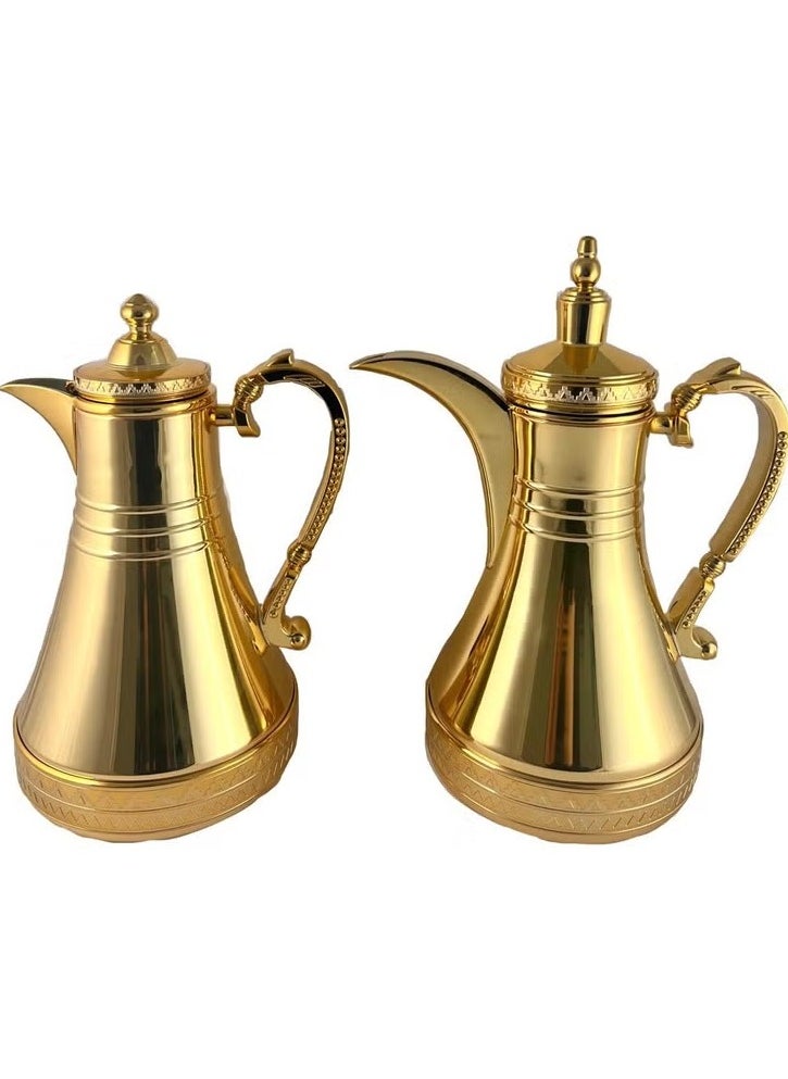Homemaker Premium 2-Piece Tea & Coffee Flask Set – 0.75L & 1L Gold | Steel Body with Glass Inner | Elegant Hot & Cold Beverage Thermos | Made in Turkey  - Image 2