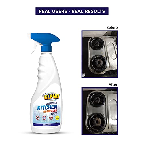 Cleno Heavy Duty Kitchen Degreaser Cleaner Spray Removes Oil Grease from Food Stains/Chimney Stove Grill/Kitchen Slab/Oven/Exhaust Fan, 450 ml - Image 5