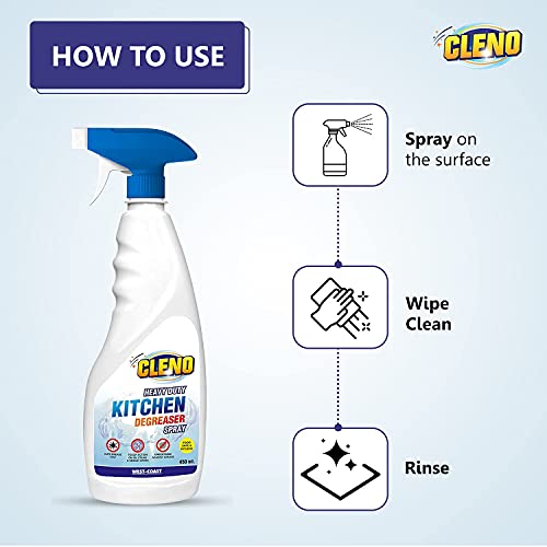 Cleno Heavy Duty Kitchen Degreaser Cleaner Spray Removes Oil Grease from Food Stains/Chimney Stove Grill/Kitchen Slab/Oven/Exhaust Fan, 450 ml - Image 4