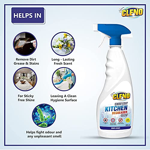 Cleno Heavy Duty Kitchen Degreaser Cleaner Spray Removes Oil Grease from Food Stains/Chimney Stove Grill/Kitchen Slab/Oven/Exhaust Fan, 450 ml - Image 3