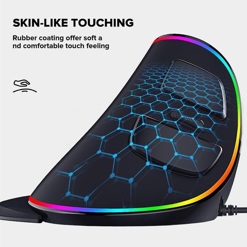 ديلوكس ماوس المريح، ماوس عمودي RGB سلكي كبير مع 6 أزرار، مسند معصم قابل للإزالة، 4000DPI وبرنامج مدمج يقلل من إجهاد اليد، لمتلازمة النفق الرسغي (M618Plus RGB-Black) - Image 5