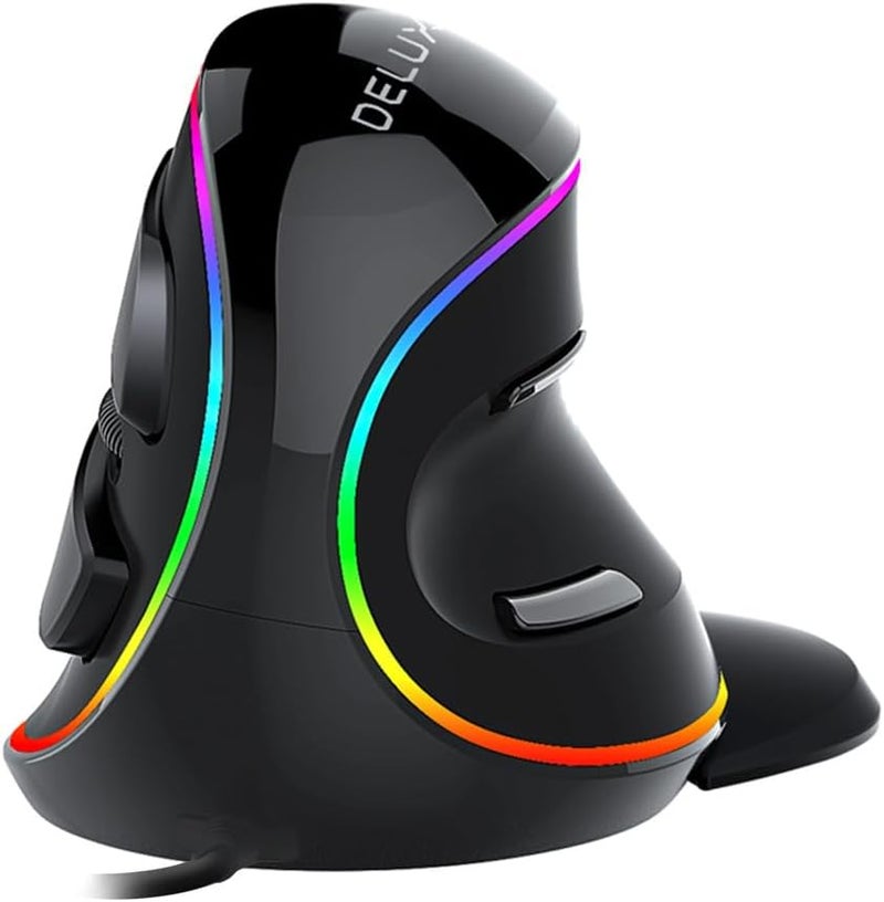 ديلوكس ماوس المريح، ماوس عمودي RGB سلكي كبير مع 6 أزرار، مسند معصم قابل للإزالة، 4000DPI وبرنامج مدمج يقلل من إجهاد اليد، لمتلازمة النفق الرسغي (M618Plus RGB-Black) - Image 1