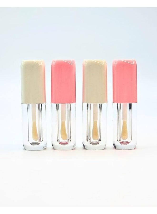 زجاجات ملمع شفاه فارغة بأغطية بيضاء ووردية، عبوة من 4 قطع، مع عصا توزيع سهلة الملء وقابلة لإعادة الاستخدام ومثالية لملمع الشفاه أو مرطب الشفاه أو مستحضرات التجميل السائلة الأخرى. صغيرة وخفيفة الوزن - Image 1