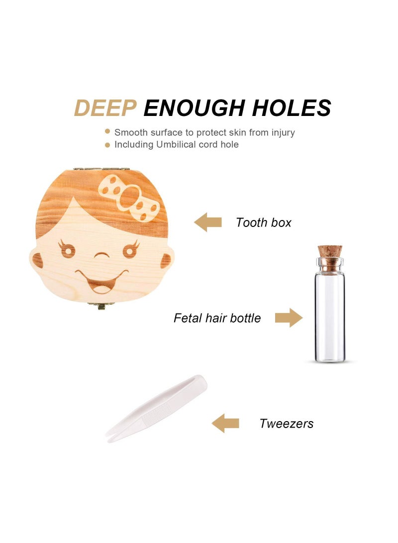 SOLARAE 2 Wooden Baby Tooth Box, Cute Children Tooth Storage Container Kids Keepsake Organizer Gift Tooth Saver Box with Tweezers and Lanugo Bottle to Keep The Childhood Memory (Girl and Boy) - Image 4